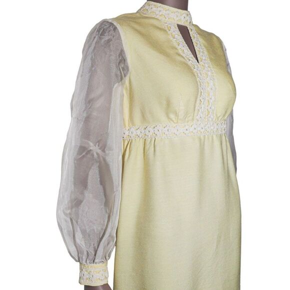 Vintage 70s Babydoll Short Dress Long Puff Sleeve Size Small - Picture 4 of 4